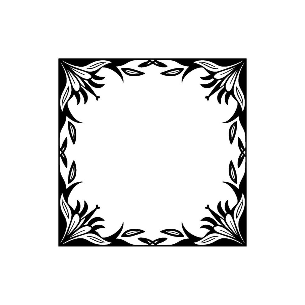 Elegant Floral Frame Black and White Botanical Border - Leaves vector