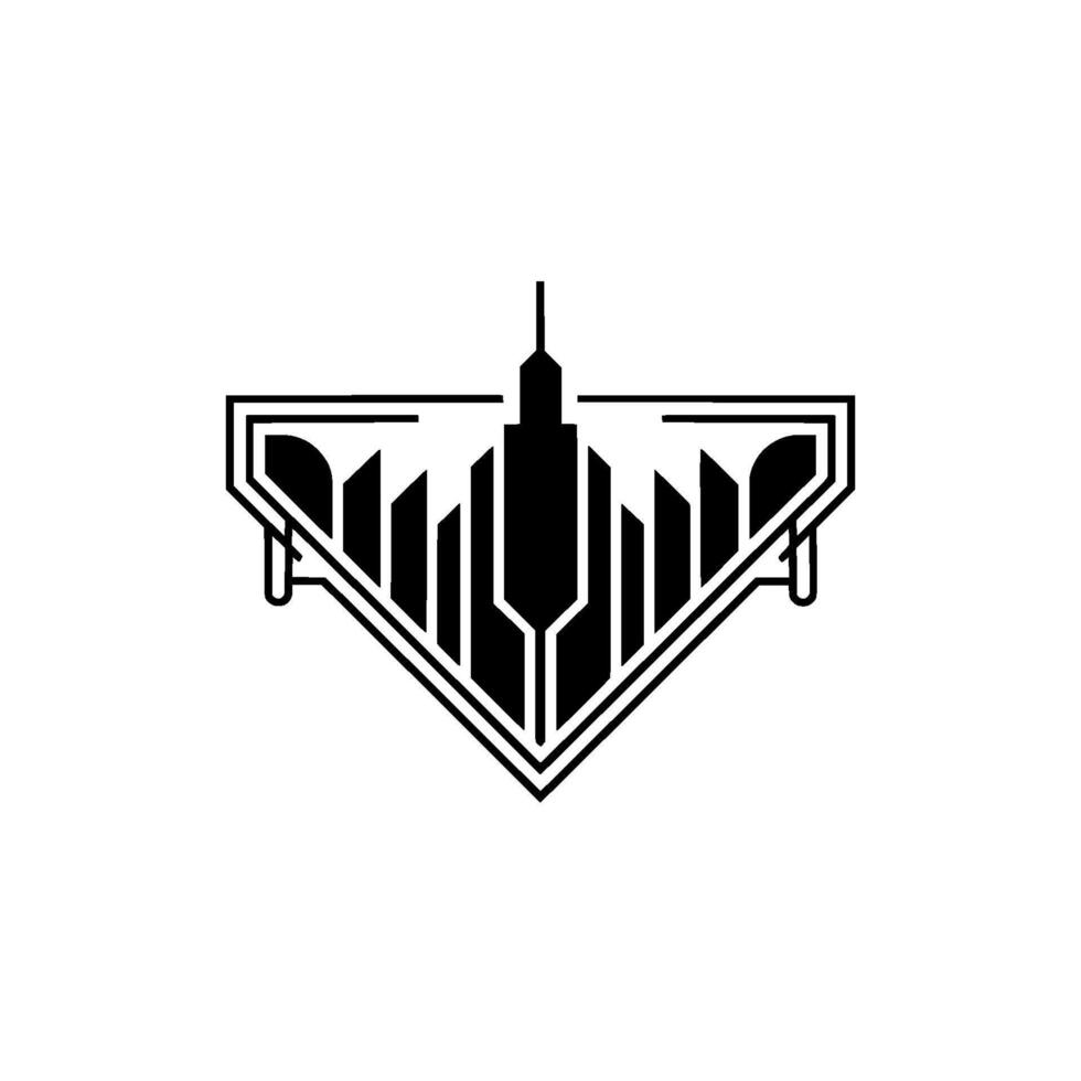 Geometric Deco Cityscape Abstract Black White vector