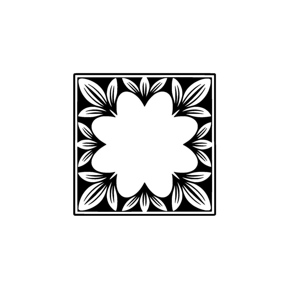 Elegant Floral Frame Illustration in Black and White, Minimalist vector