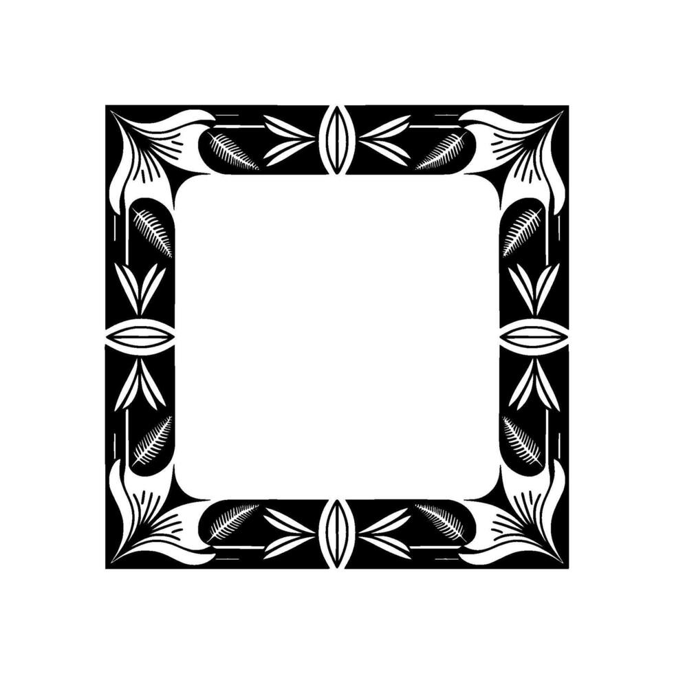 Elegant Art Deco Frame, Geometric Floral, Black and White vector