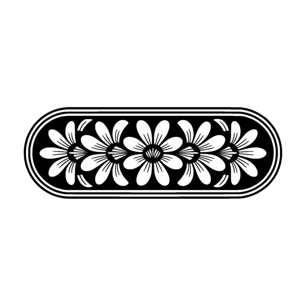 Floral Motif Black and White Decorative Border vector