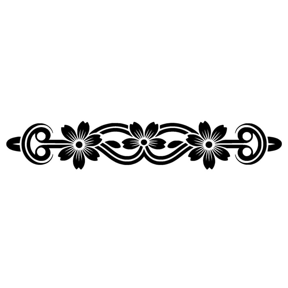 Floral Border Ornament, Black and White, Decorative vector