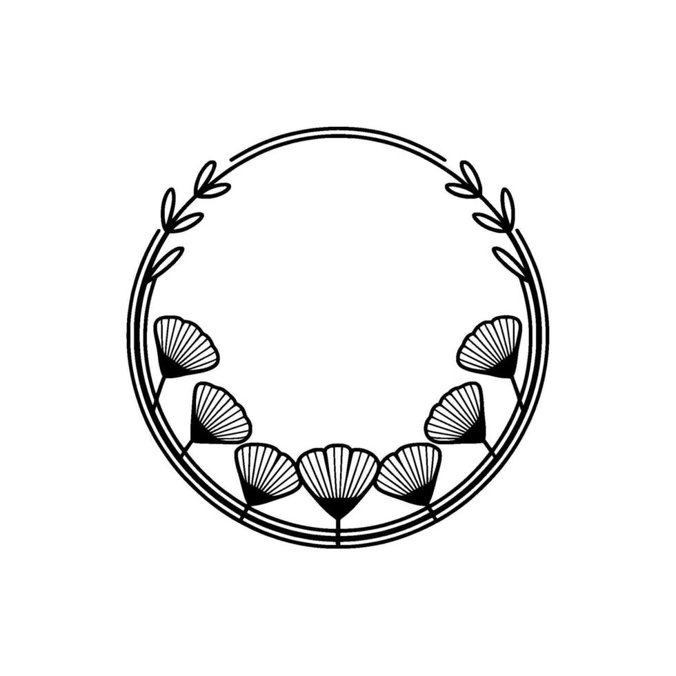 Minimalist Floral Wreath Illustration, Black White, Elegant vector