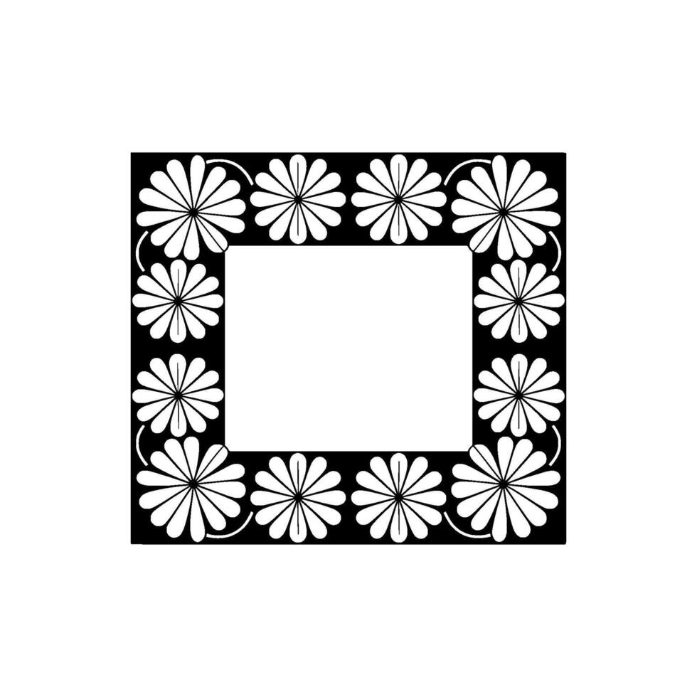 Floral Border Frame in Black and White on White Background vector