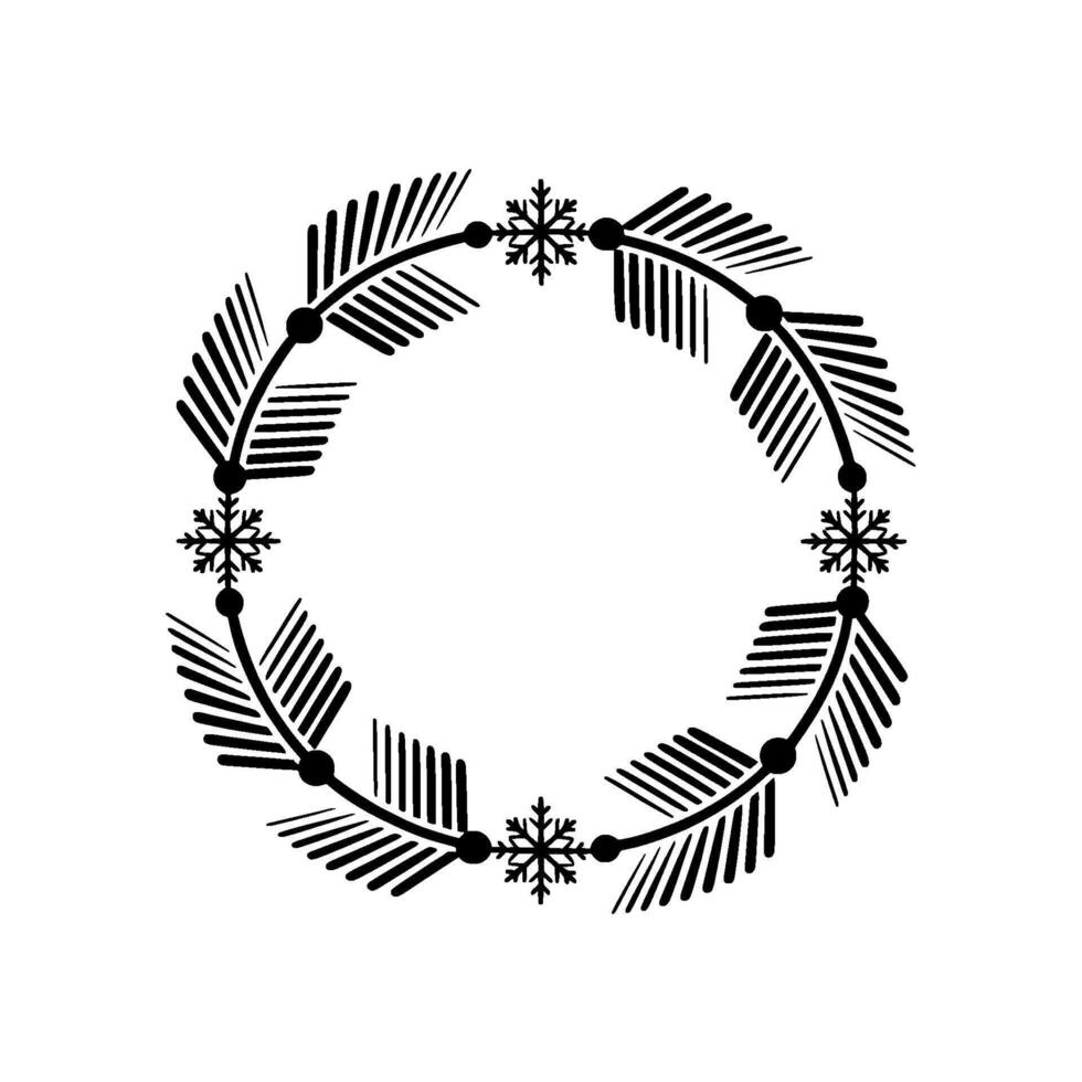 Minimalist Christmas Wreath Illustration with Snowflakes vector