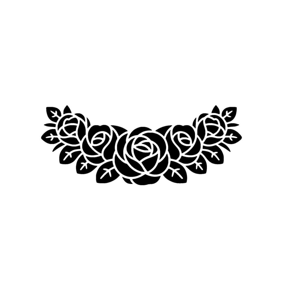 Elegant Black Rose Wreath Silhouette on White Background vector