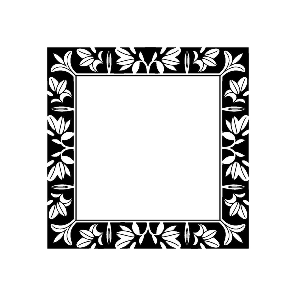 Elegant Floral Frame, Black and White, Square, Empty Space vector