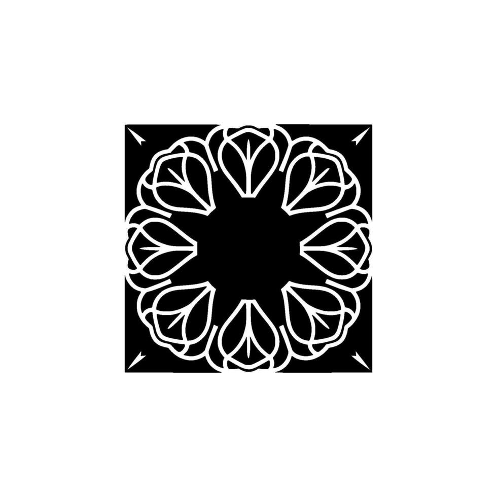 Minimalist Floral Mandala Black Square with White Leaf vector