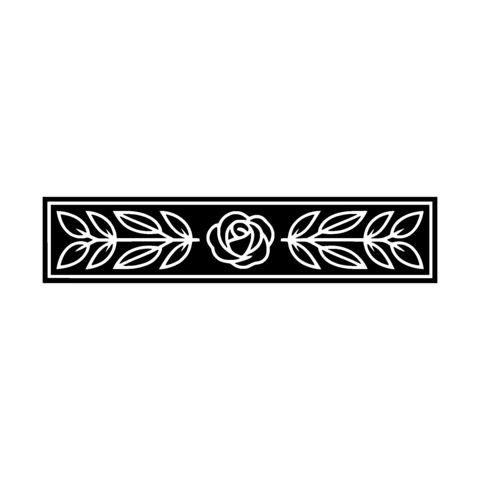 Minimalist Floral Border Rose and Leaves in Black White vector
