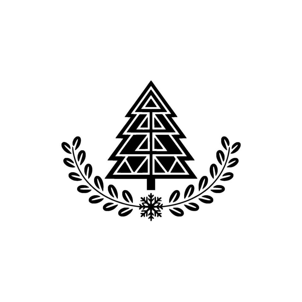 Minimalist Christmas Tree Emblem with Laurel Snowflake vector