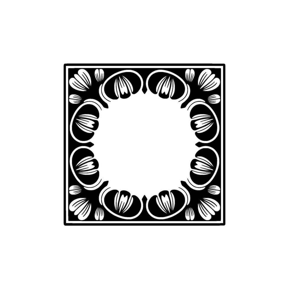 Elegant Black and White Floral Frame Decorative Element - Floral frame vector