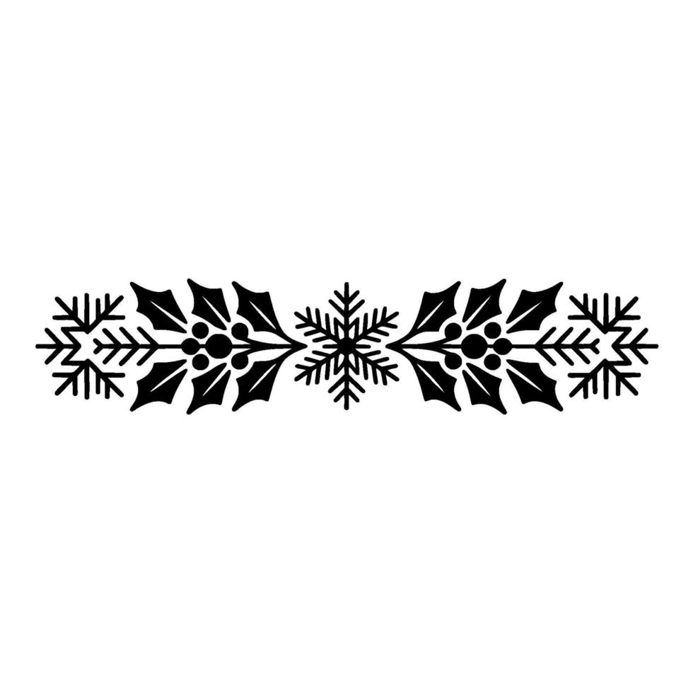 Minimalist Christmas Border Holly, Berries Snowflakes in Black and Red vector