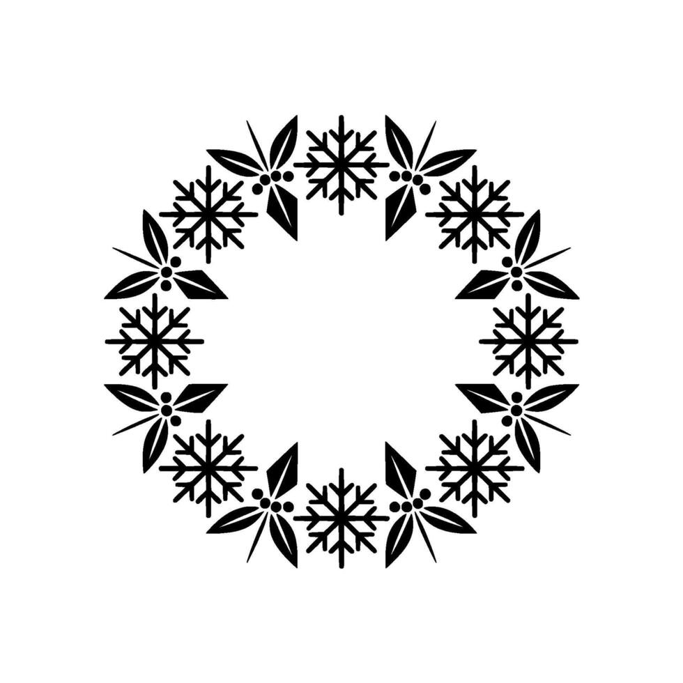 Minimalist Winter Wreath Illustration Snowflake Leaf Circle vector