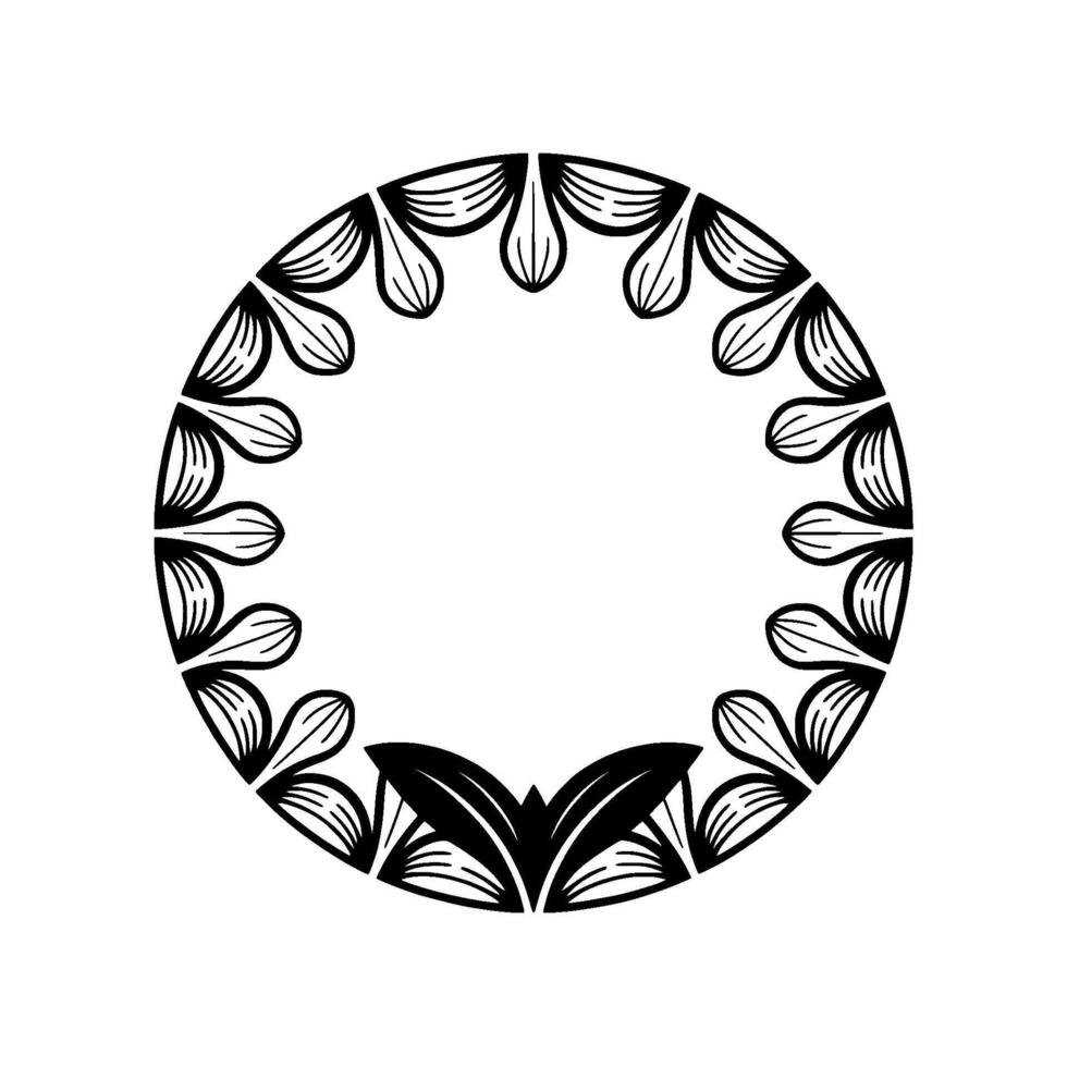 Elegant Black White Floral Circular Frame - Border vector
