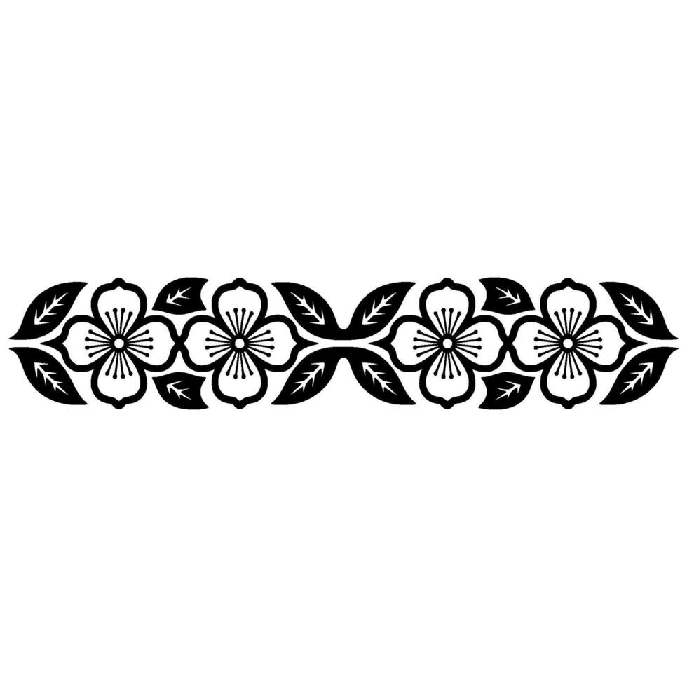 Floral Ornament, Minimalist Black White, Decorative Border Element vector