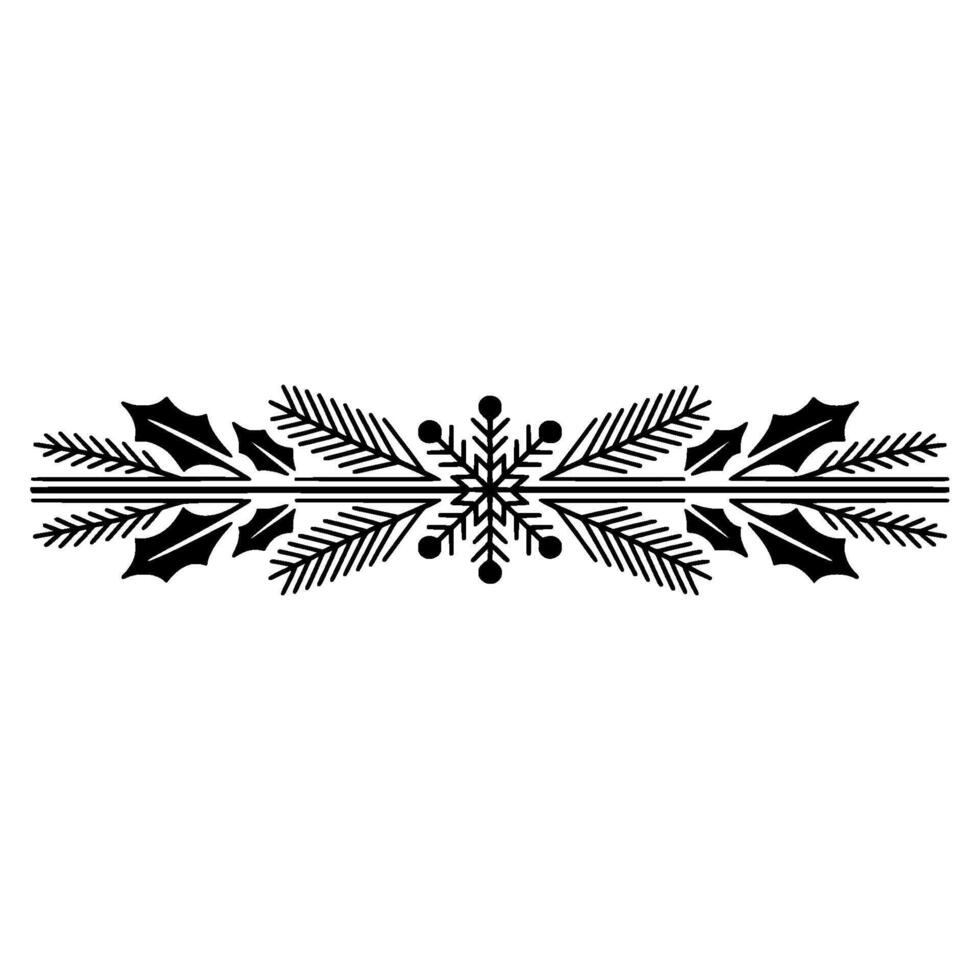 Elegant Minimalist Christmas Border, Black White, Snowflake, vector