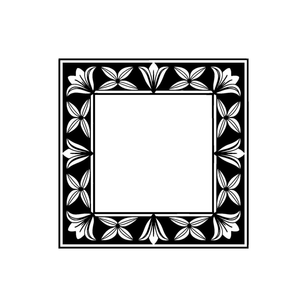 Elegant Black and White Floral Border Frame, Clean vector