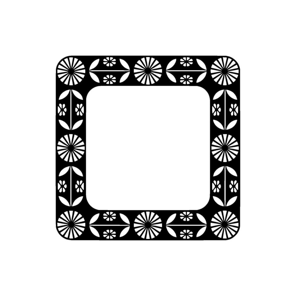 Geometric Black and White Border with Floral Patterns on White Background vector