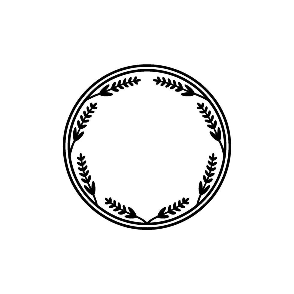 Elegant Botanical Circle Frame on White Background, Minimalist vector
