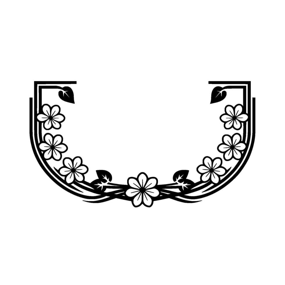 Elegant Floral Frame Black White - Leaves vector
