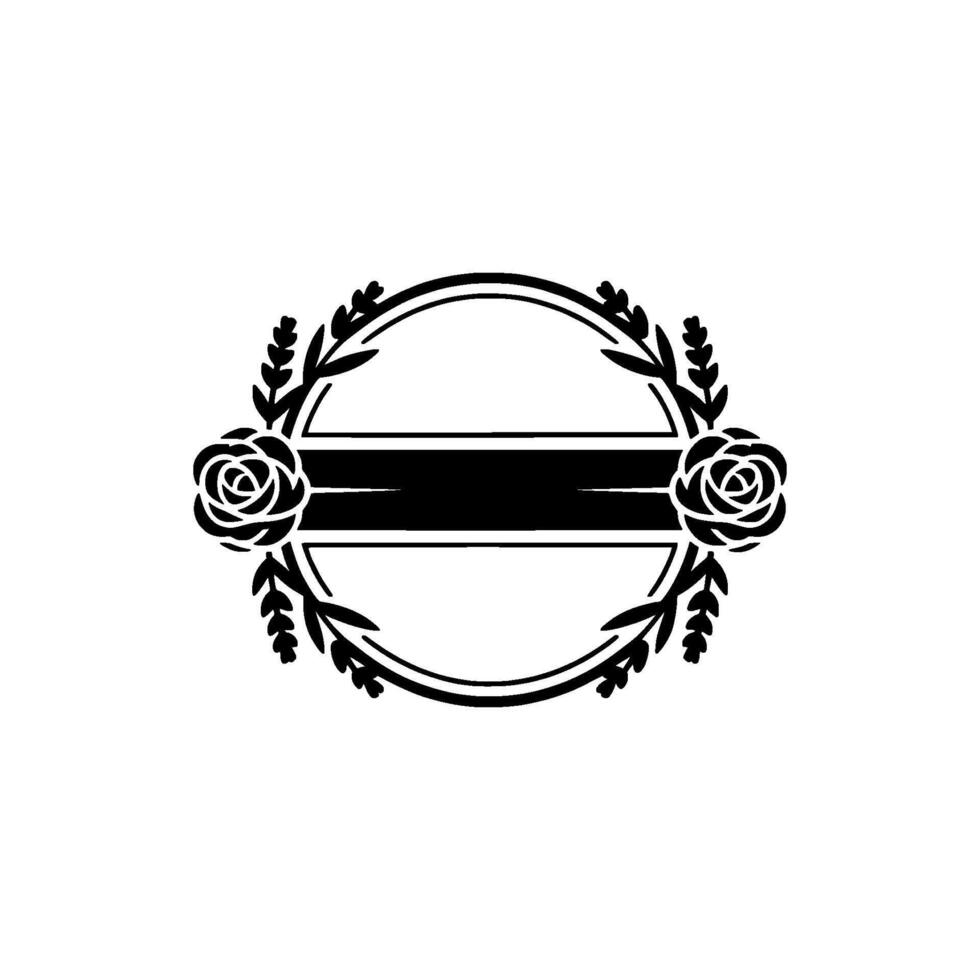 Elegant Floral Crest Black White Circle Frame for Branding vector