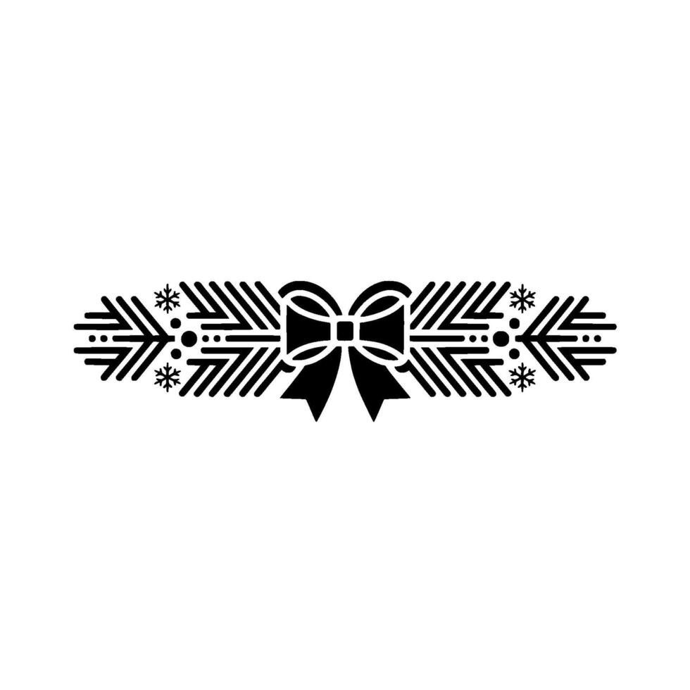 Minimalist Christmas Bow and Fir Border, Black Silhouette vector