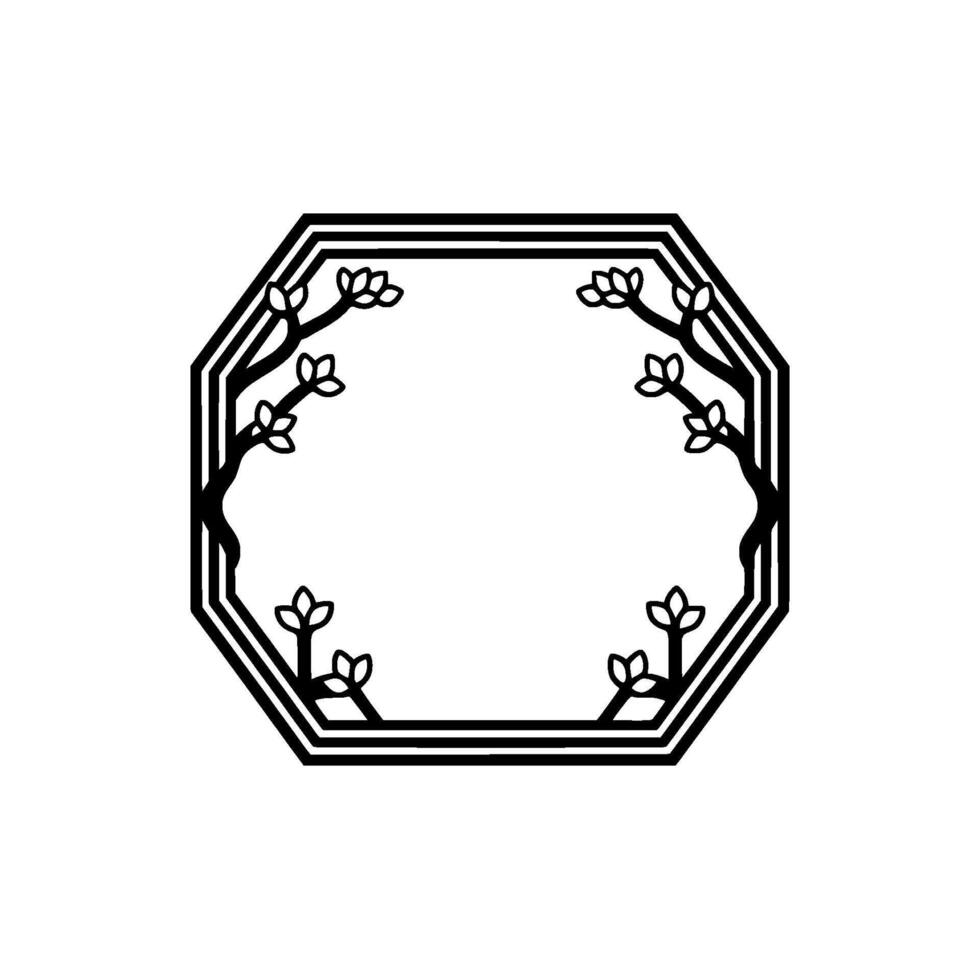 Elegant Geometric Floral Frame with Pink Blossoms, Minimalist vector