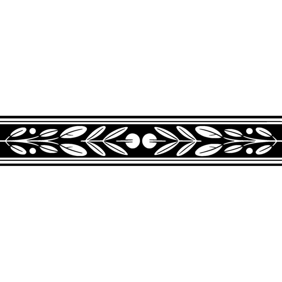Black White Decorative Foliage Border on White, Minimalist vector