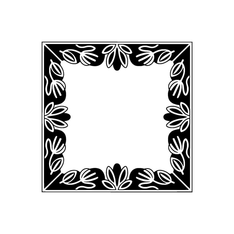 Elegant Black White Floral Frame, Clean Element vector