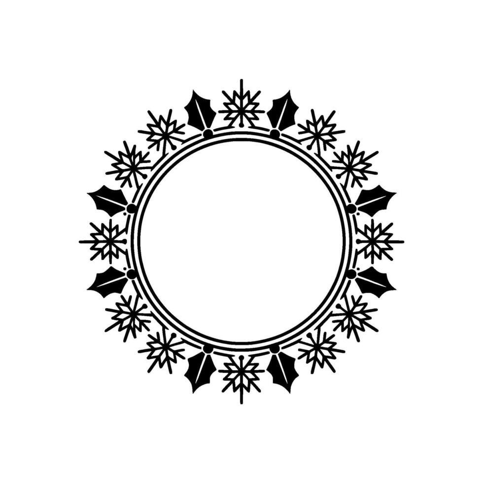 Elegant Black White Christmas Wreath Circle Frame vector