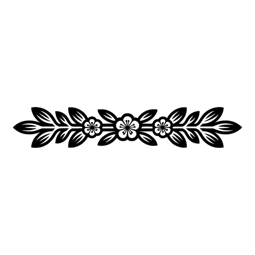 Floral Border Element Minimalist Black on White, Decorative vector