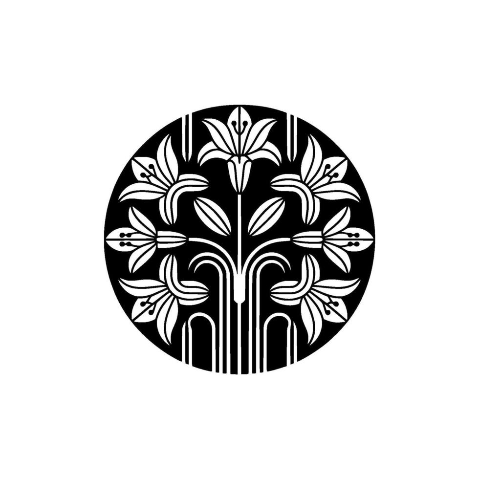Art Deco Lily in Black and White Floral Emblem vector