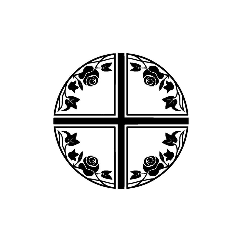 Floral Cross Minimalist Black Rose Motif on White Background vector