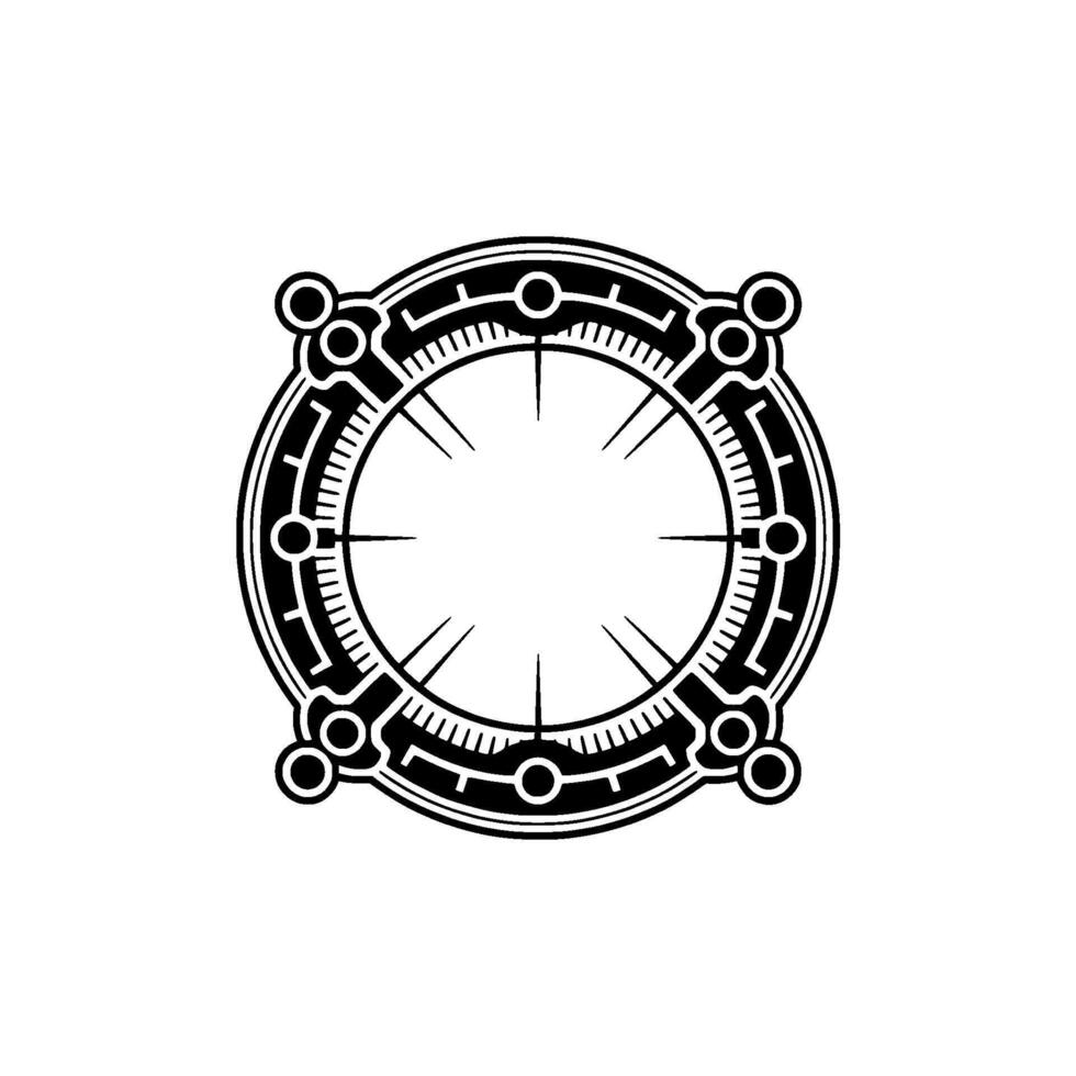 Black White Abstract Geometric Compass, Portal, or Emblem vector