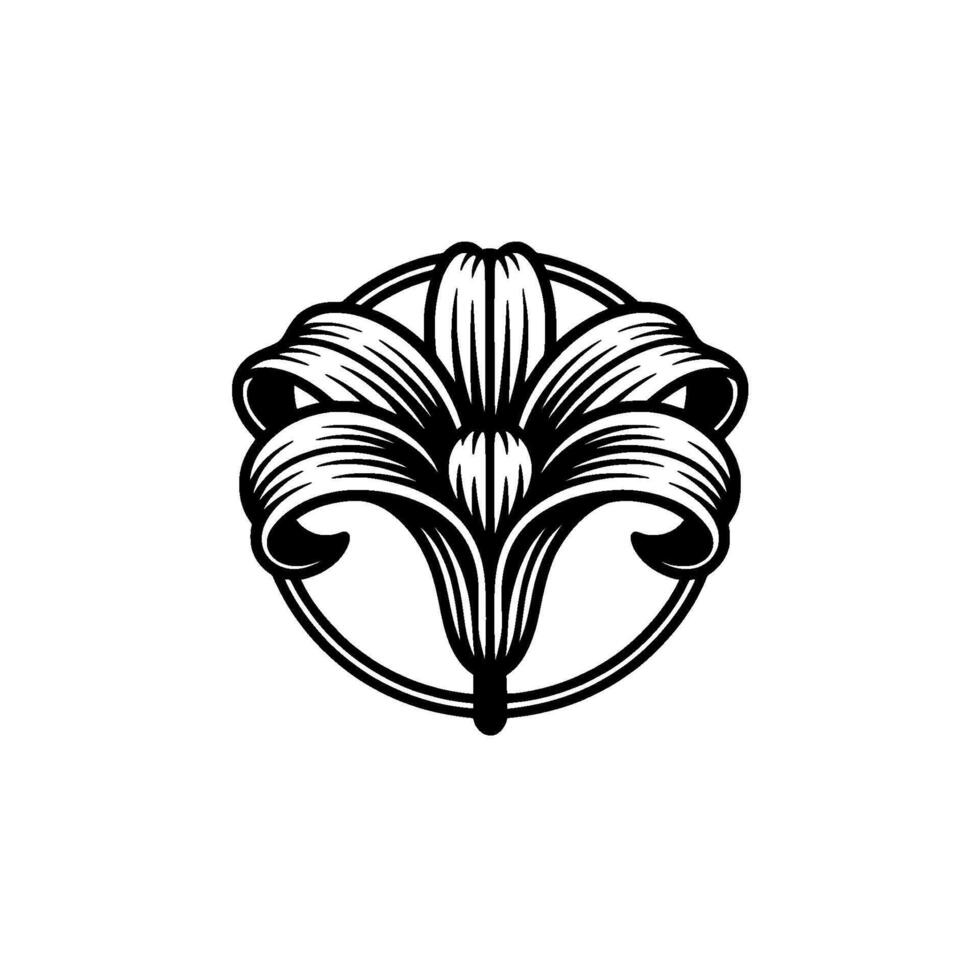 Elegant Black and White Floral Motif, Circular vector