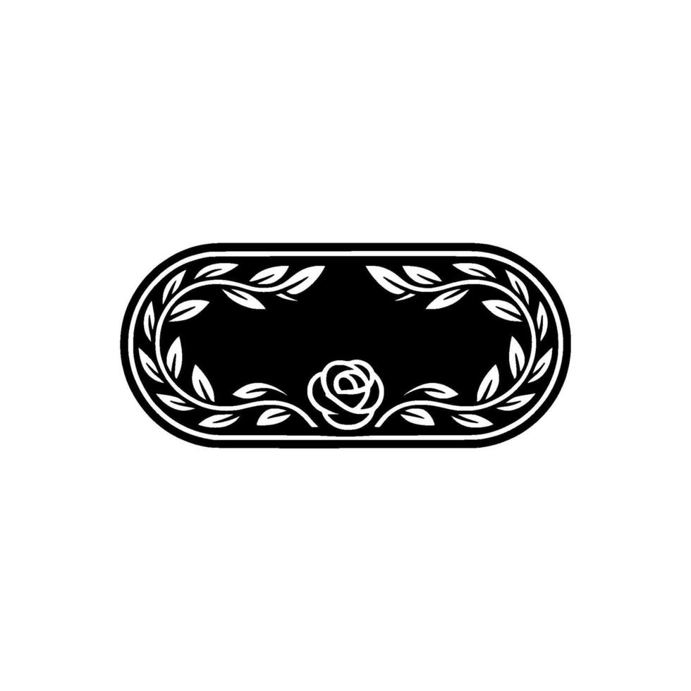 Elegant Black White Floral Oval Frame Illustration for vector