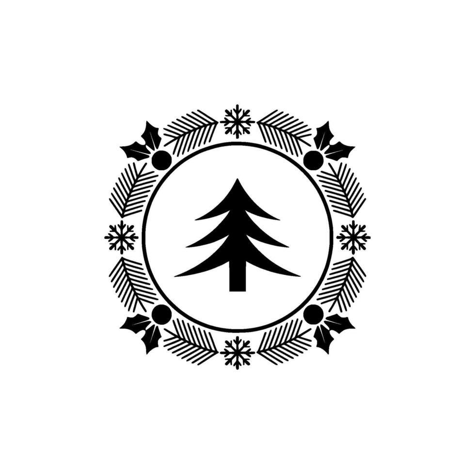 Minimalist Christmas Ornament Black Tree and Wreath on White vector