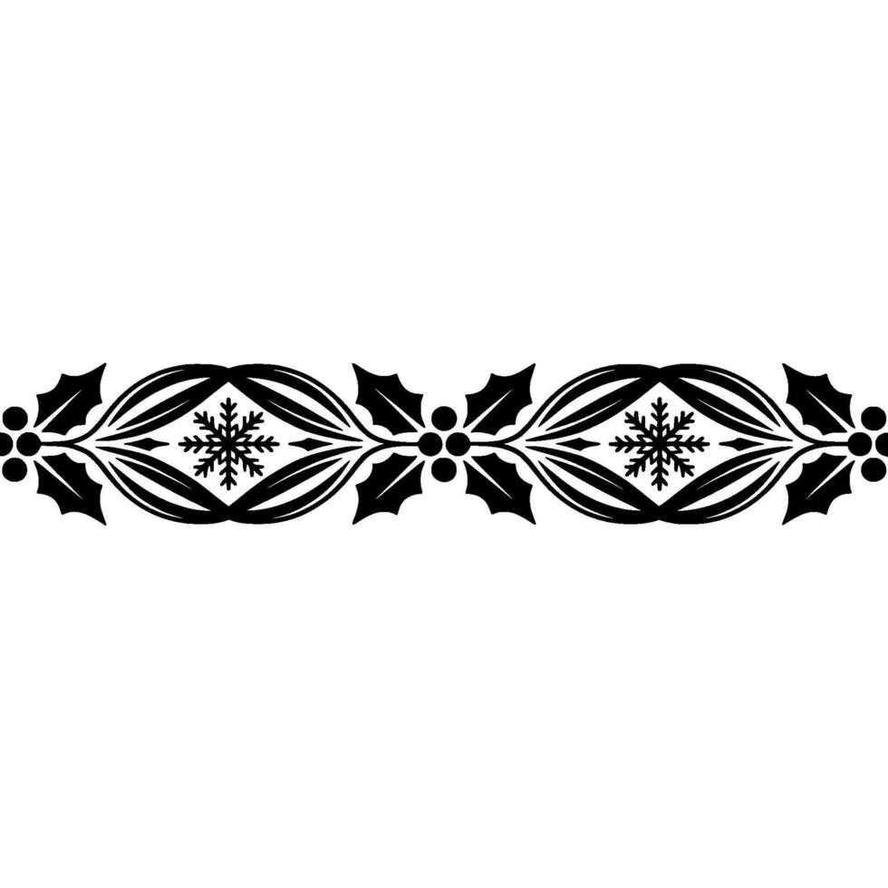 Elegant Christmas Border with Holly Snowflake Motif, Black White vector