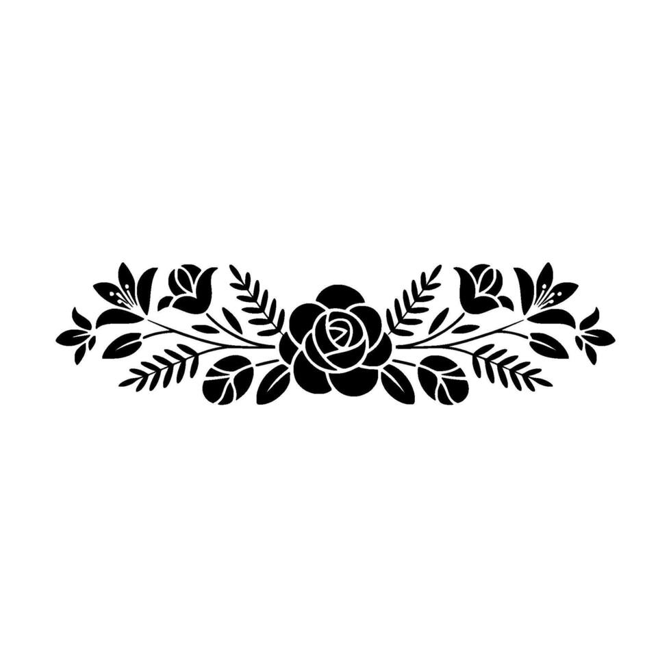 Black Floral Border on White, Illustration vector