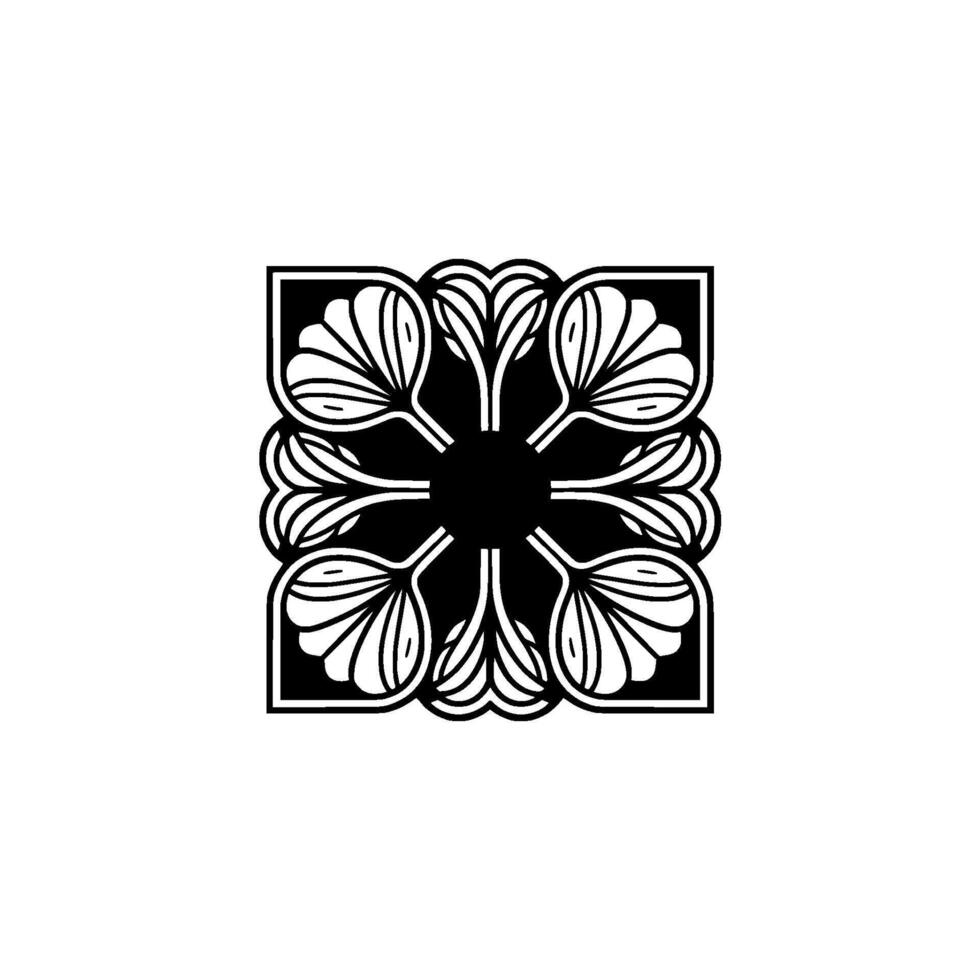 Geometric Floral Ornament, Square Pattern, Black White vector