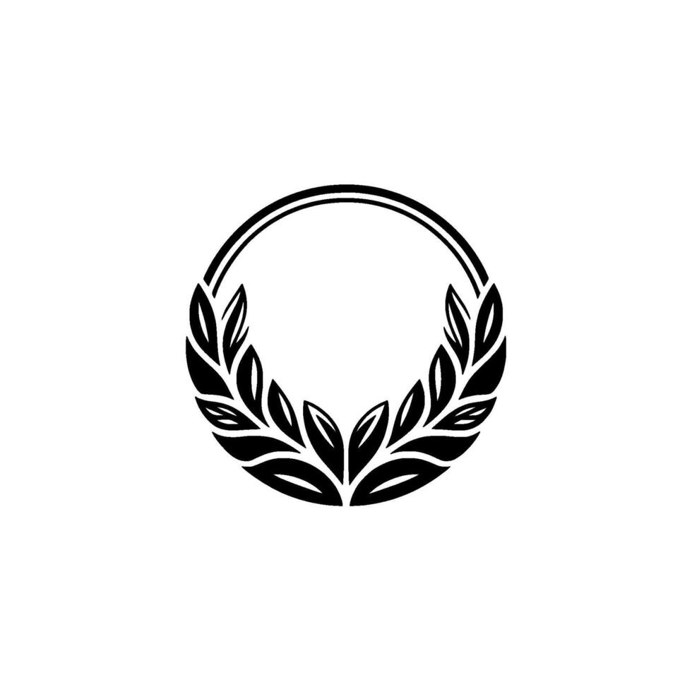 Black Leaf Wreath Emblem on White Minimalist vector