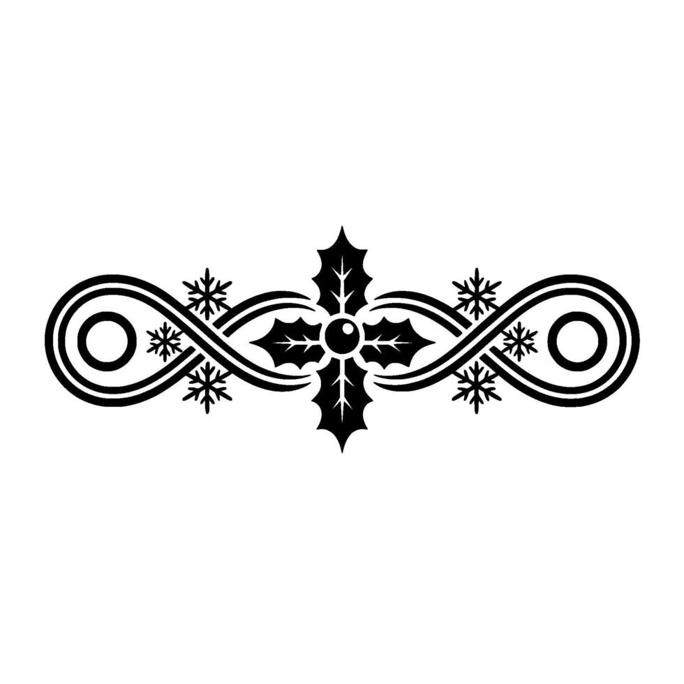Elegant Christmas Holly Snowflake Border, Minimalist vector