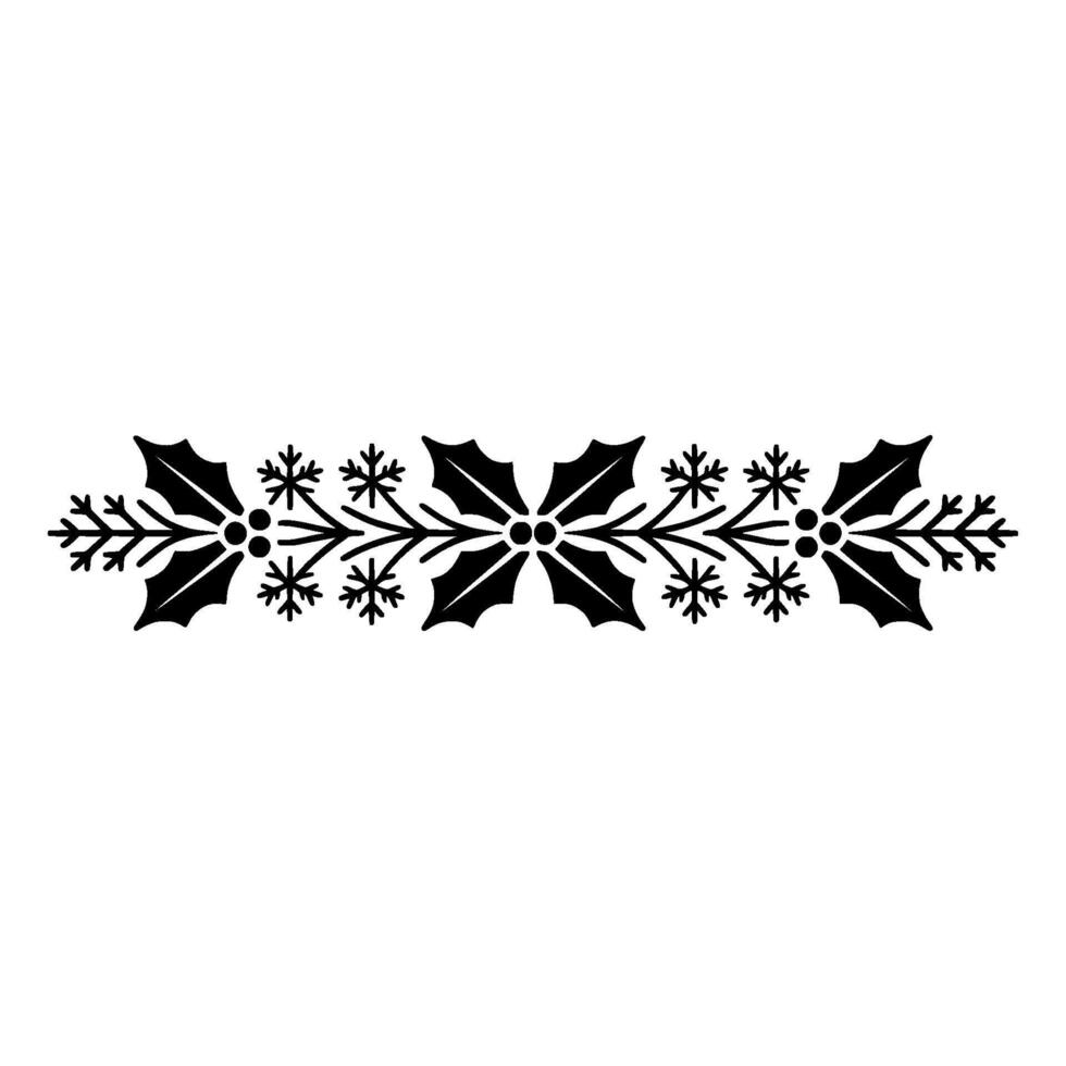 Black Holly Snowflakes Border, Winter Holiday Ornament, vector