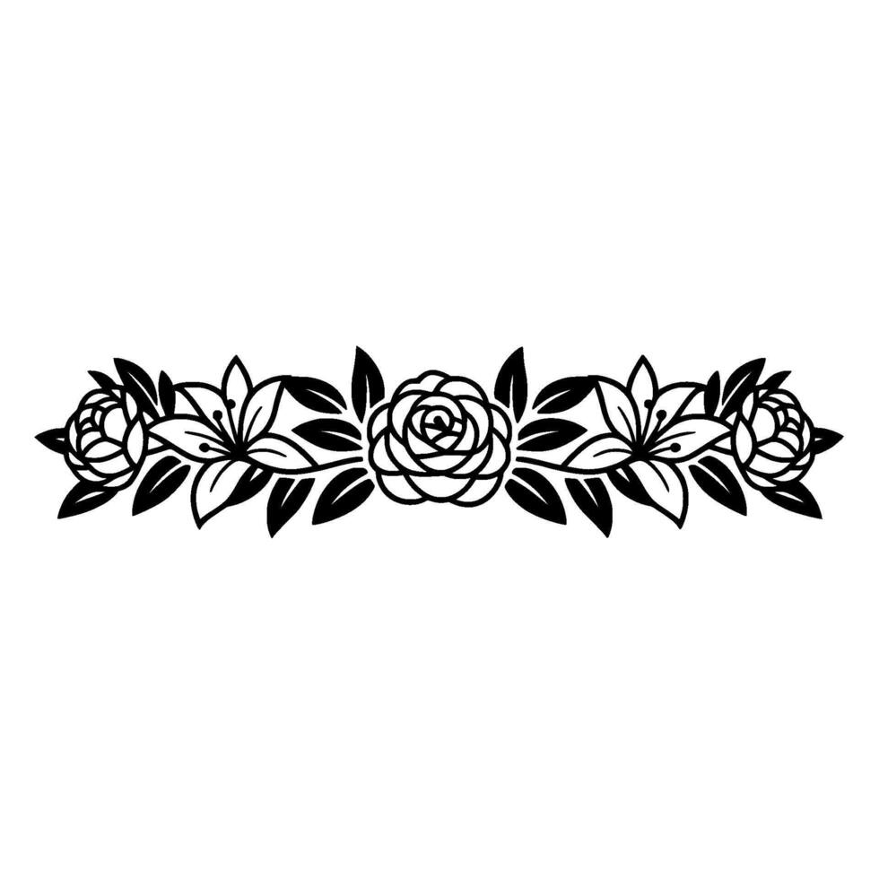 Elegant Floral Border Silhouette, Black and White - Floral border vector