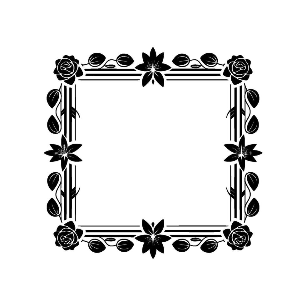 Elegant Black Floral Frame on White Background 4 - Flowers vector