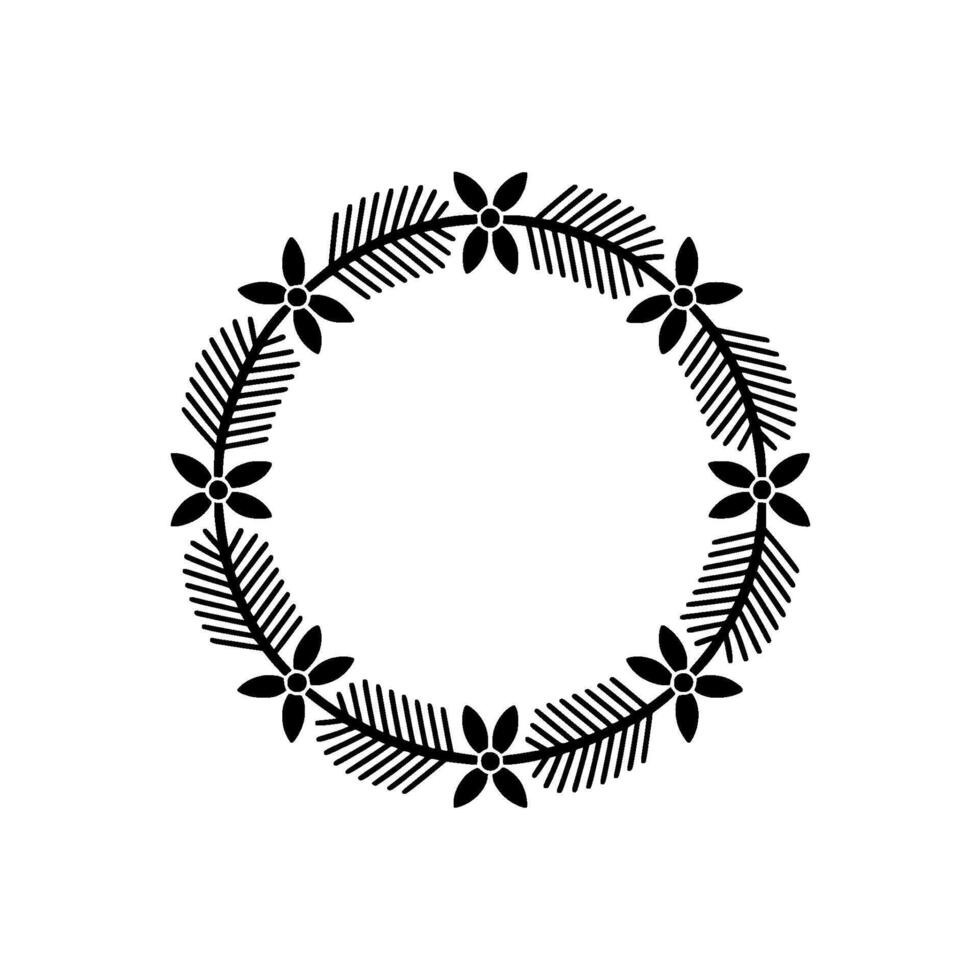 Minimalist Floral Wreath on White Background - Circle vector