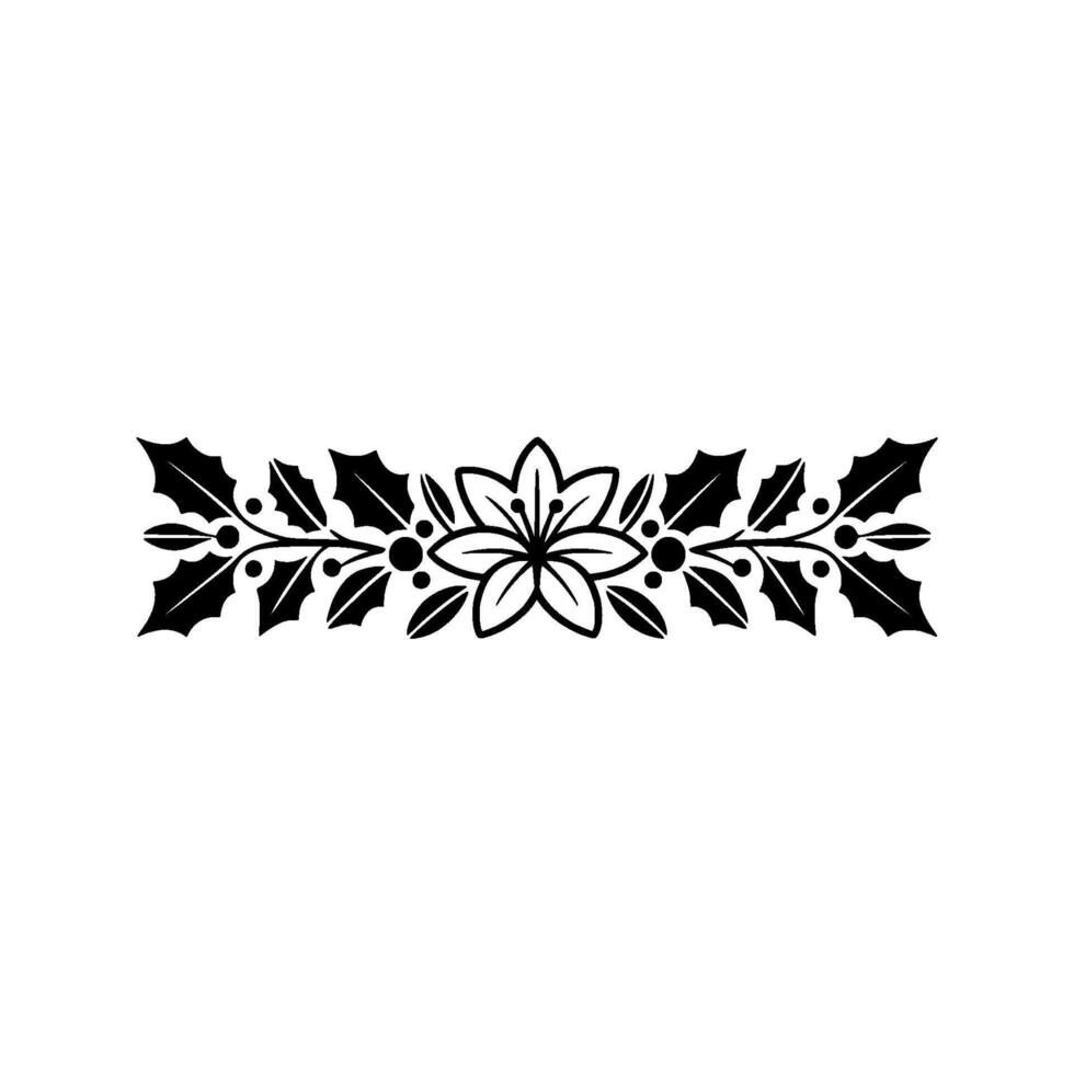 Christmas Floral Border Holly and Flower, Black and White vector