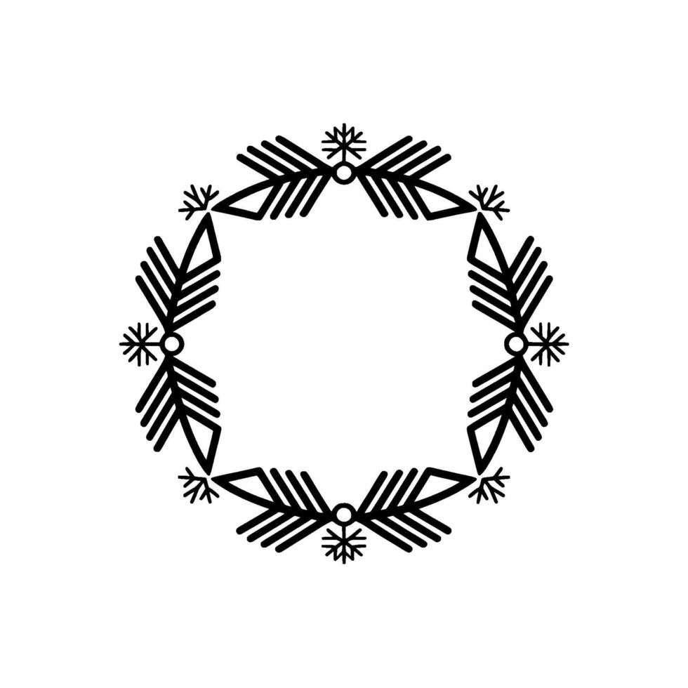 Minimalist Winter Wreath Black White Snowflake vector