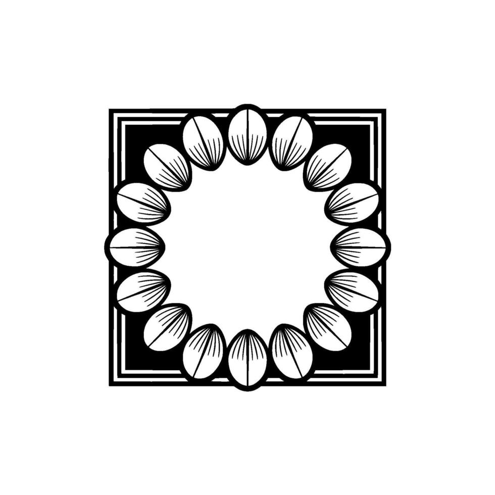 Floral Frame, Black and White Art Deco, Minimalist Emblem vector