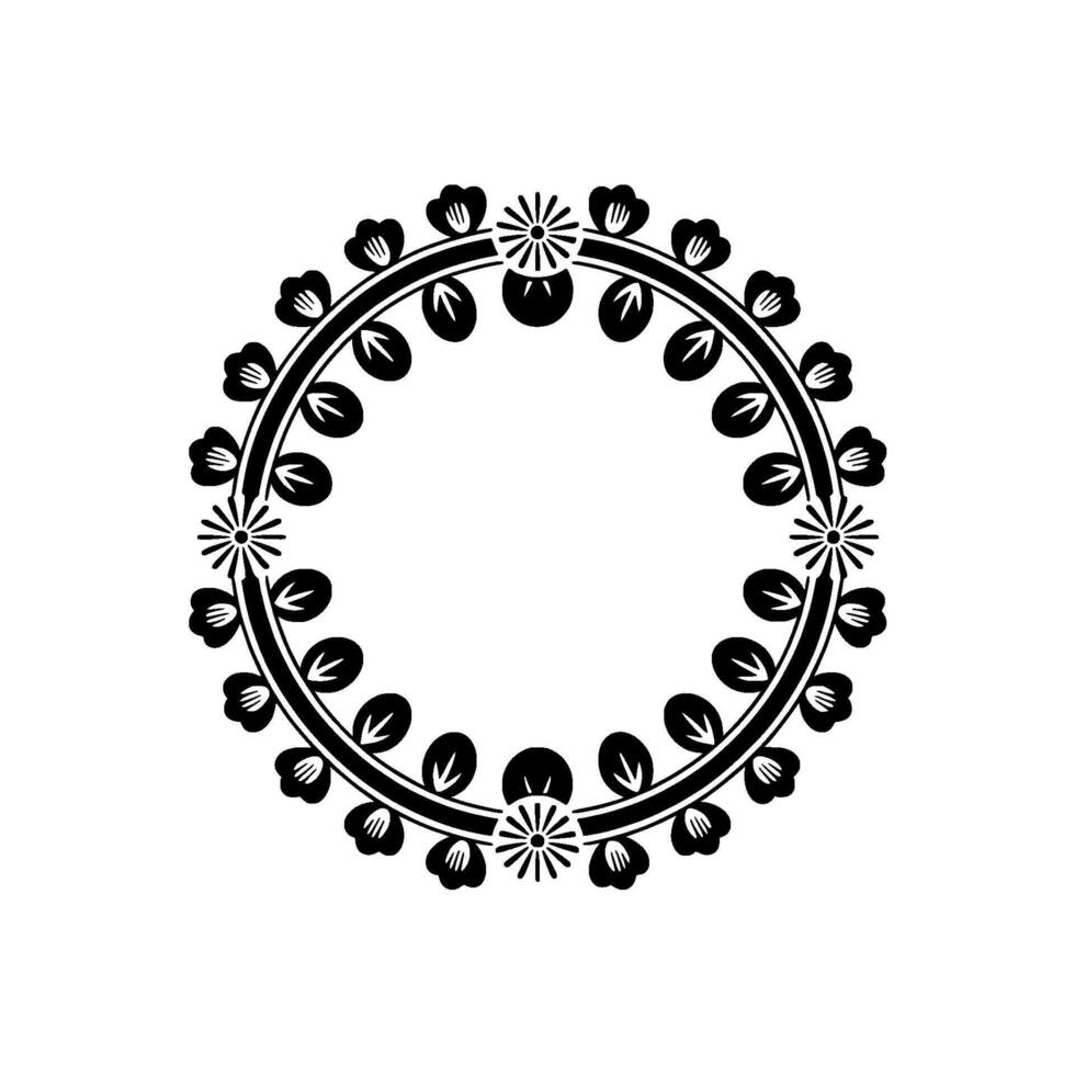 Circular Black Floral on Pale Gray Background vector